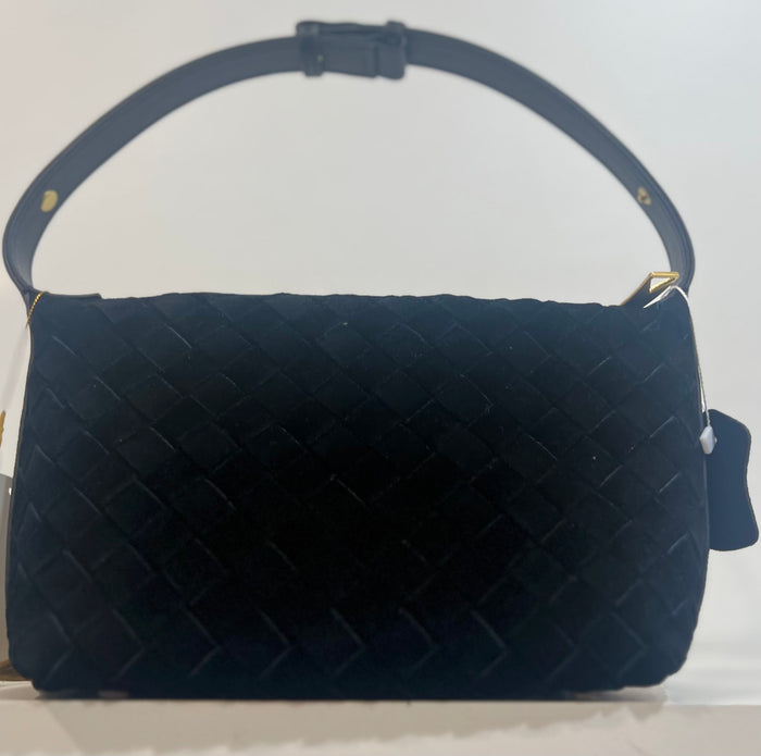 L’ora D’oro Black Suede Woven Shoulder/Clutch Bag