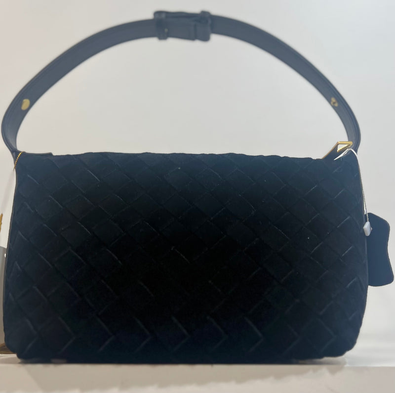 L’ora D’oro Black Suede Woven Shoulder/Clutch Bag