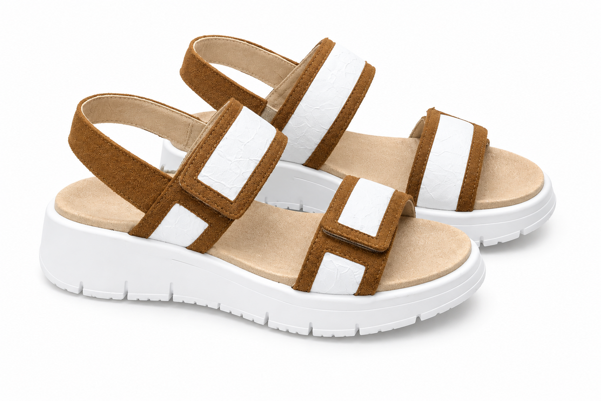 Jose Saenz Sandal Velour Tan/White JS-2151