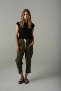 Cloth + Paper + Scissors Cropped Linen Pant  Khaki 1526