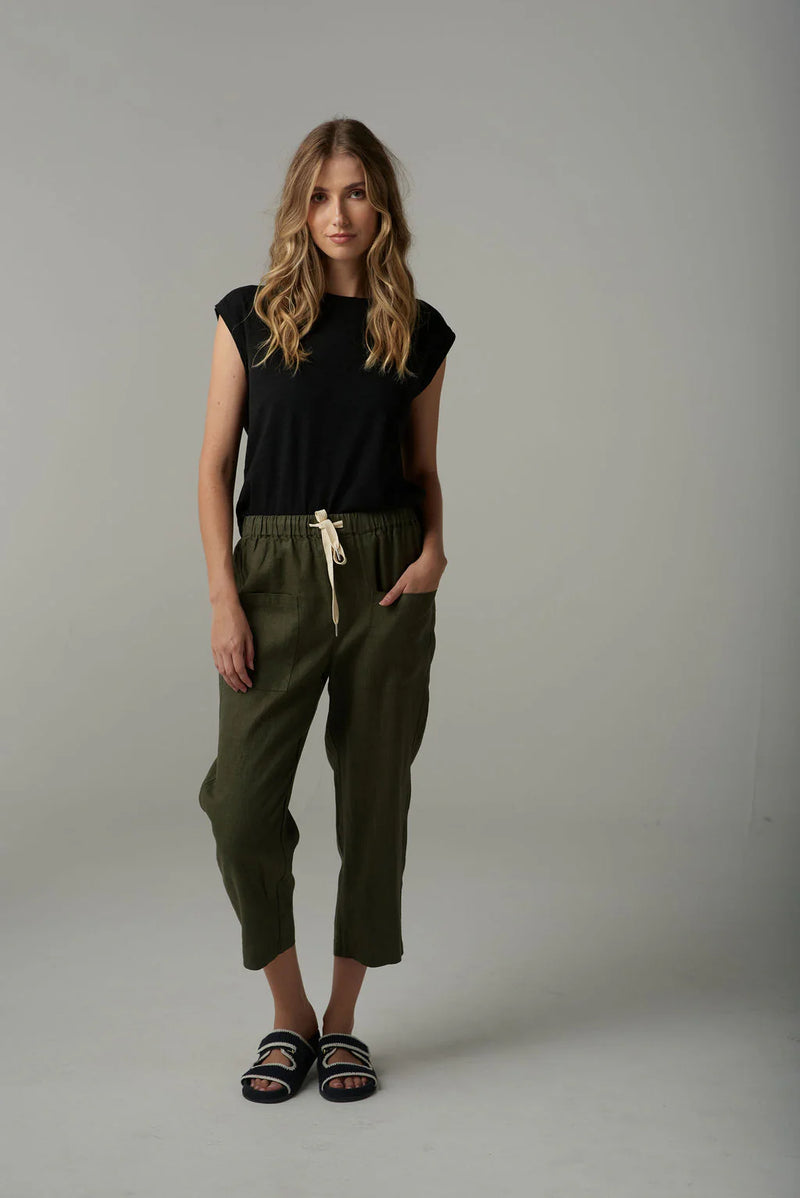 Cloth + Paper + Scissors Cropped Linen Pant  Khaki 1526