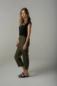 Cloth + Paper + Scissors Cropped Linen Pant  Khaki 1526