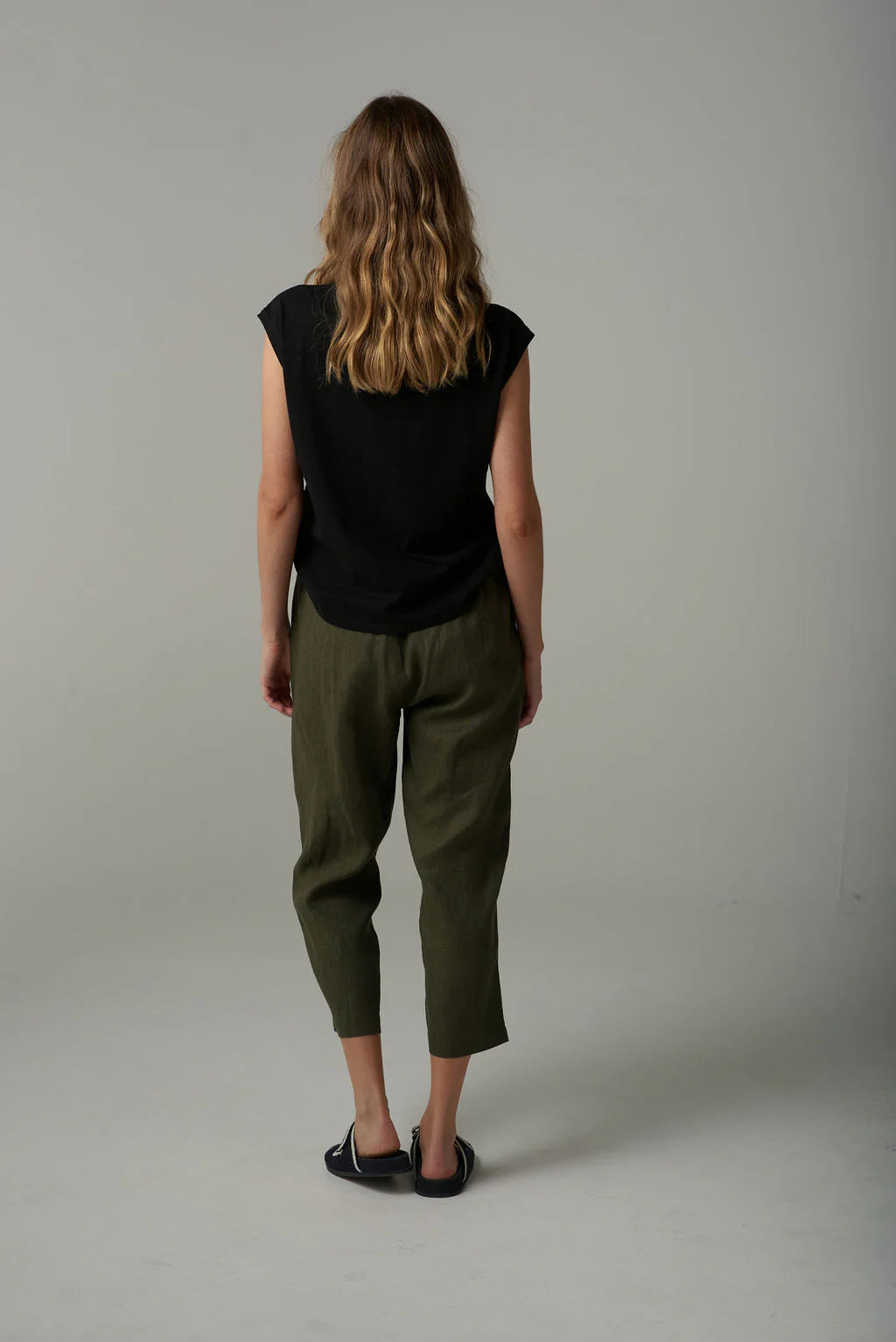 Cloth + Paper + Scissors Cropped Linen Pant  Khaki 1526