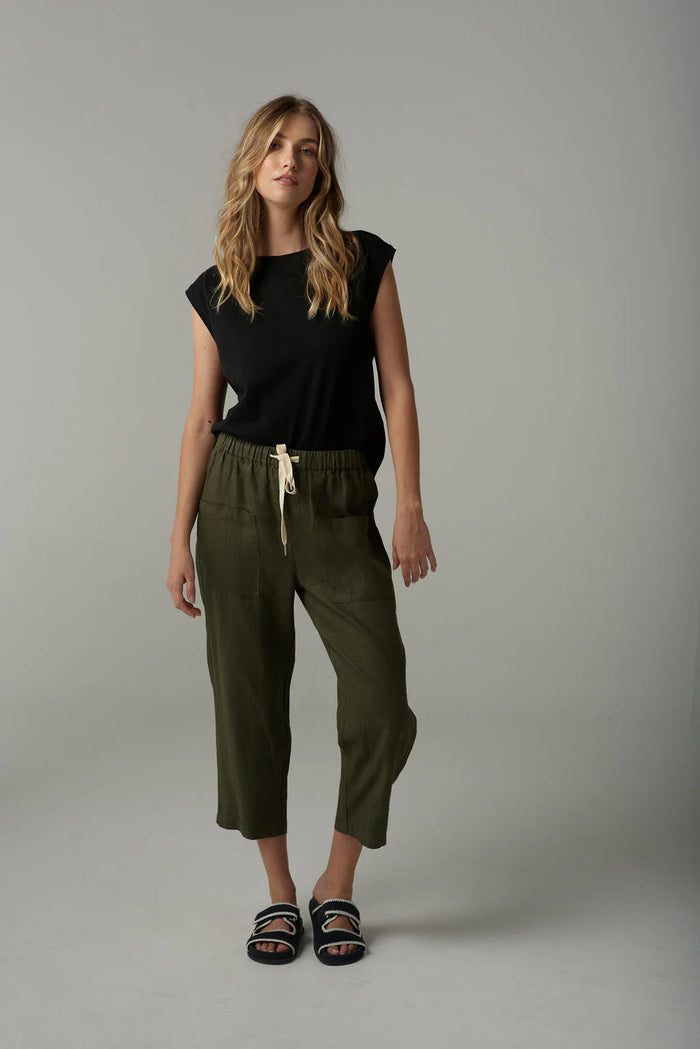 Cloth + Paper + Scissors Cropped Linen Pant  Khaki 1526