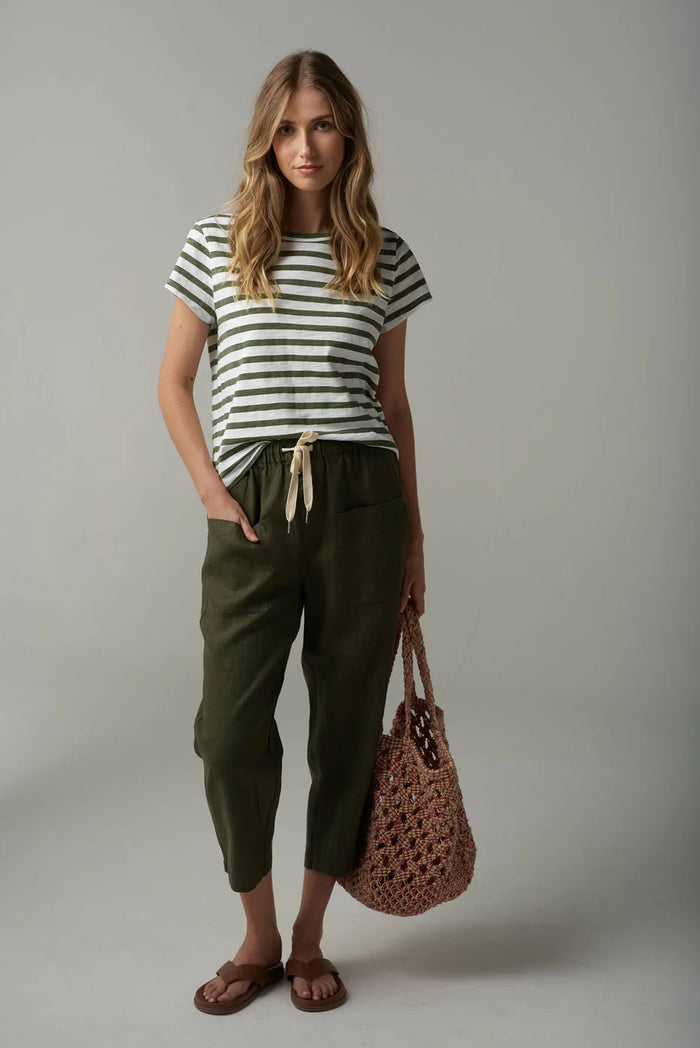 Cloth + Paper + Scissors White/Fairway Green S/S Striped Tee C1378