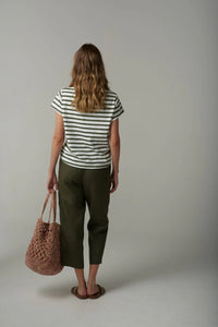 Cloth + Paper + Scissors White/Fairway Green S/S Striped Tee C1378