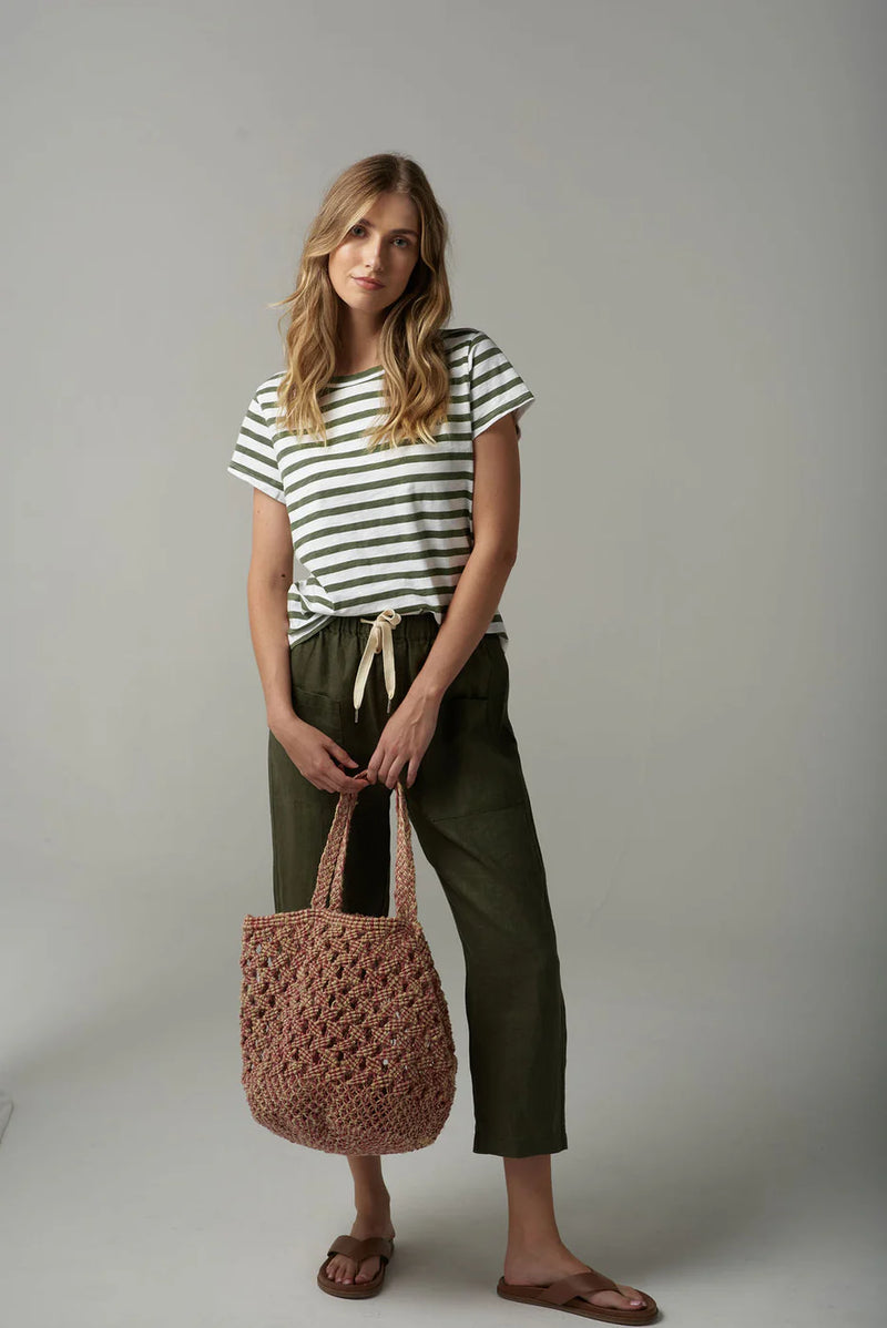 Cloth + Paper + Scissors White/Fairway Green S/S Striped Tee C1378