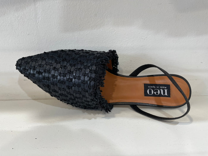 Neo Shoe Raffia Heeled Sling Back Black AG-25058