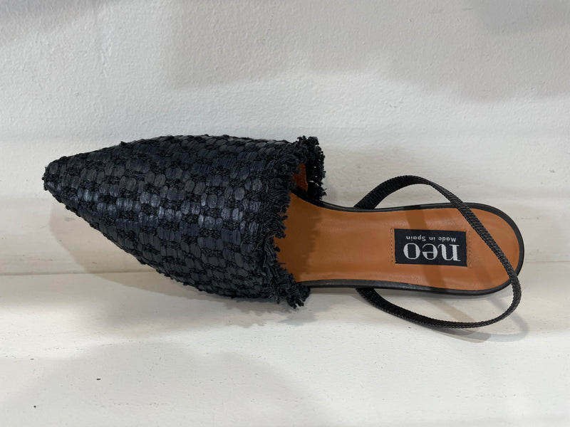Neo Shoe Raffia Heeled Sling Back Black AG-25058