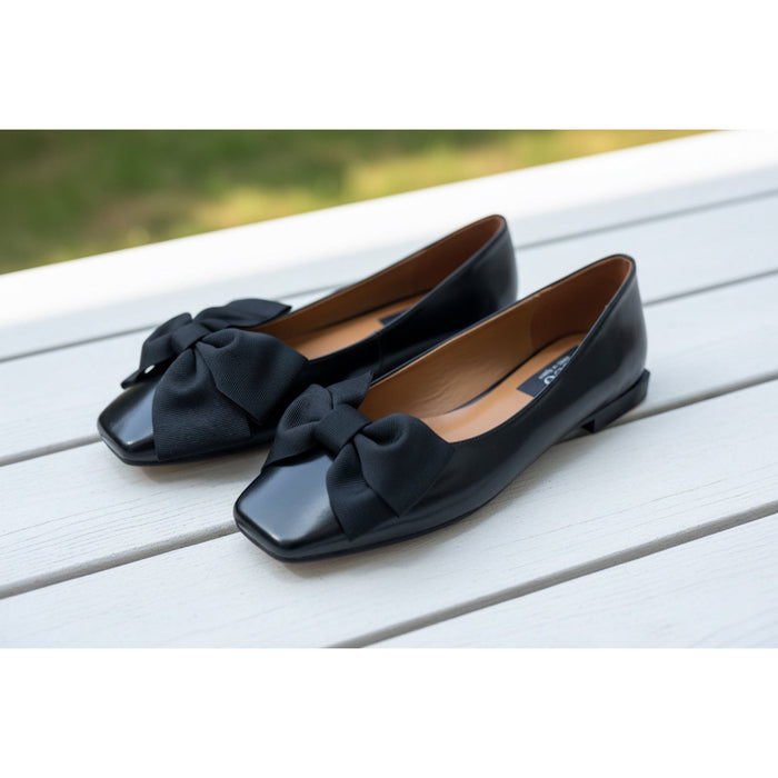 NEO Shoes Black Flats with Bow 24630