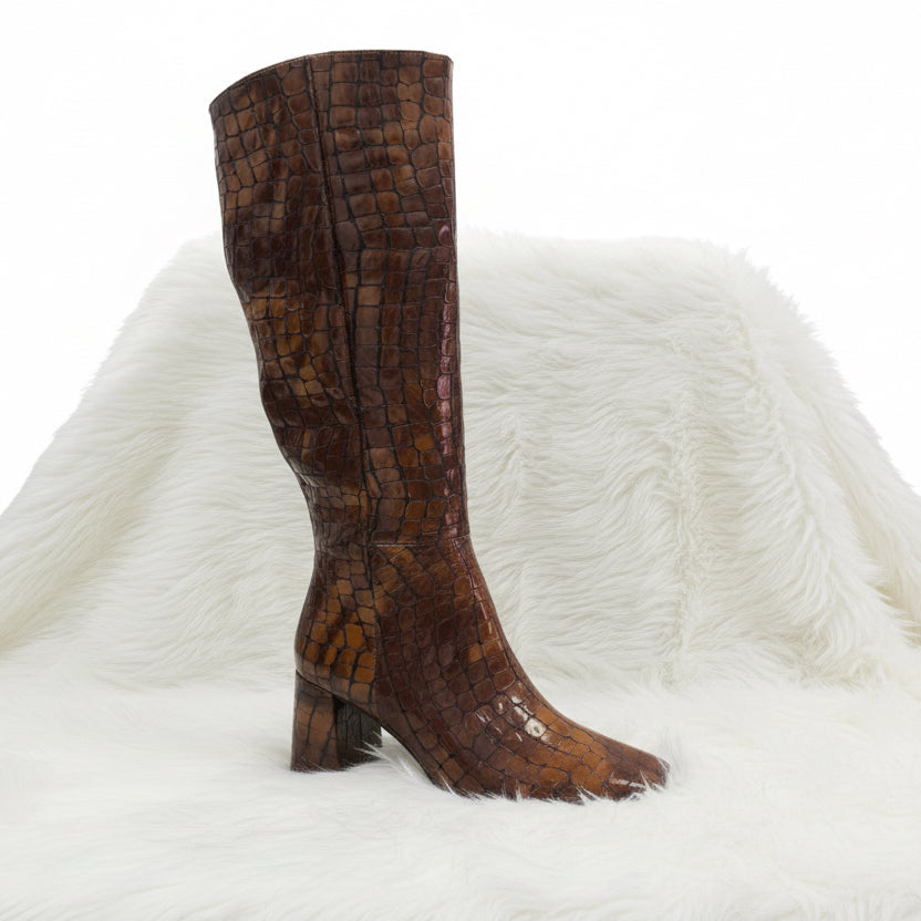 Neo Boot Manati Cuero Rust Croc Knee High 25580-795C