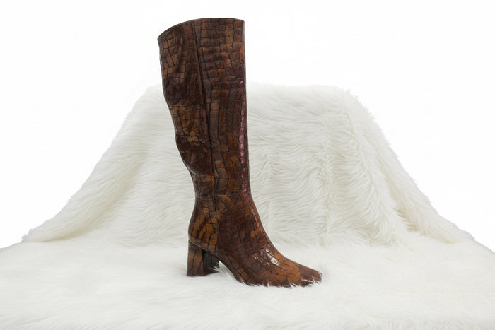 Neo Boot Manati Cuero Rust Croc Knee High 25580-795C