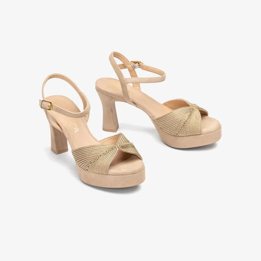 Unisa Sandal Beige Embroidered Platform Ojeda