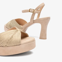 Unisa Sandal Beige Embroidered Platform Ojeda