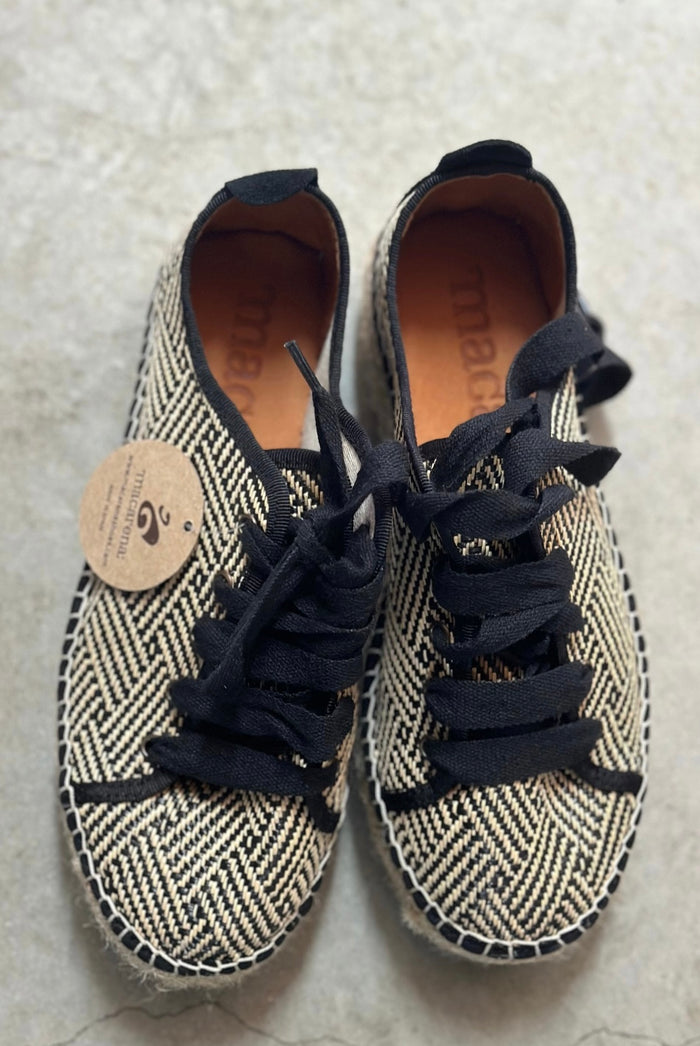 Macarena Tan Black Lace Up Espradrille