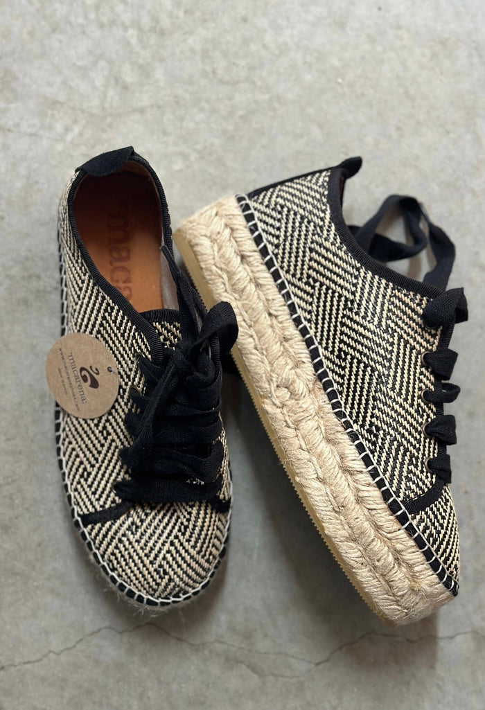 Macarena Tan Black Lace Up Espradrille