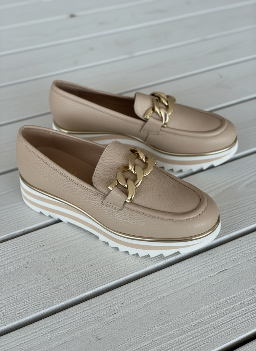 Luca Grossi Loafers Willer Beige Chunky with Gold metal H026M