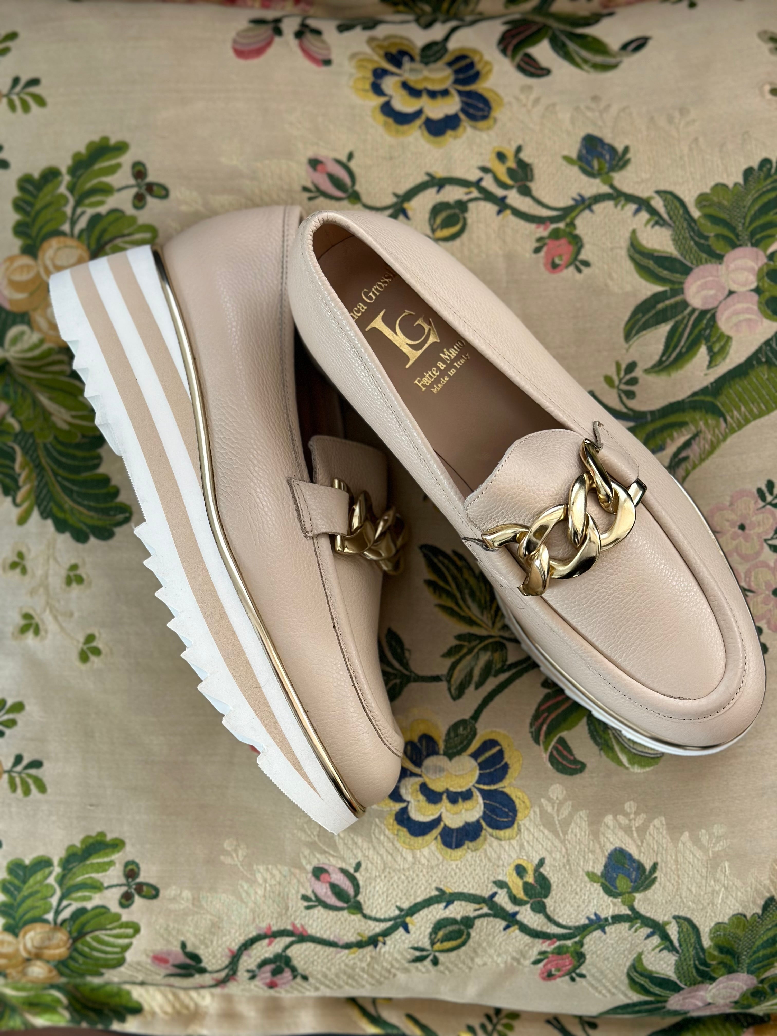 white gold loafers