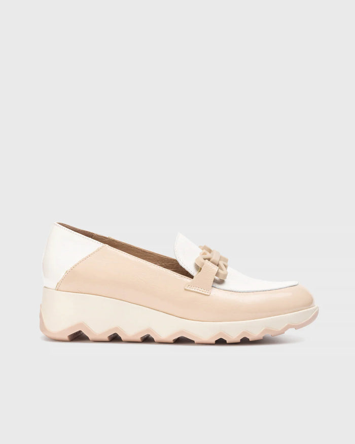 Wonders Shoe| Slip On Wedge Leather Shoe Beige & Off White | C-7603