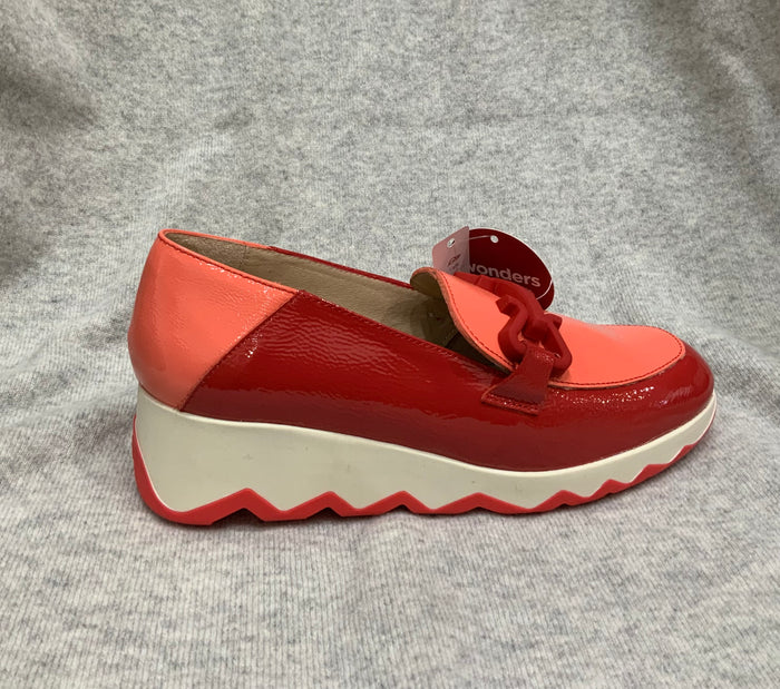 Wonders Shoe Slip On Wedge Leather Loafer Red C-7603