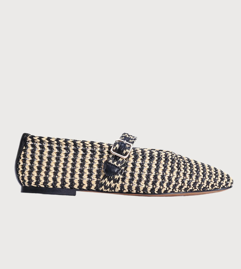 Eos Shoe Santalum Black Beige Raffia