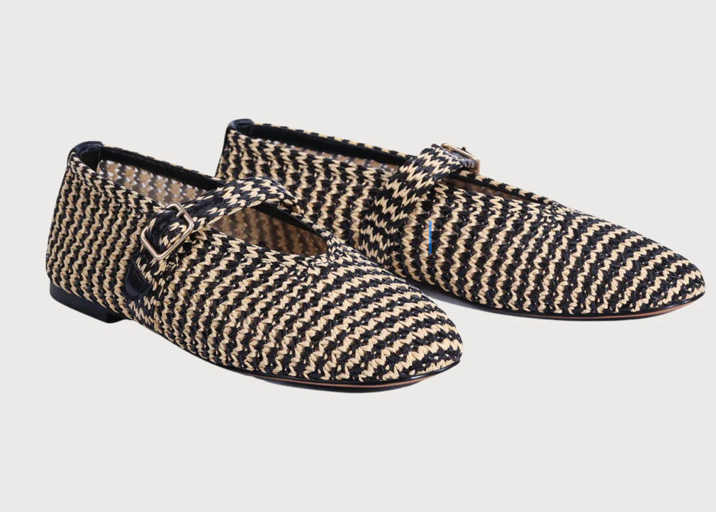 Eos Shoe Santalum Black Beige Raffia