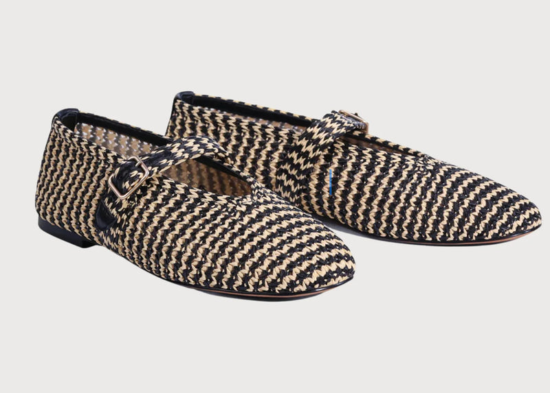 Eos Shoe Santalum Black Beige Raffia