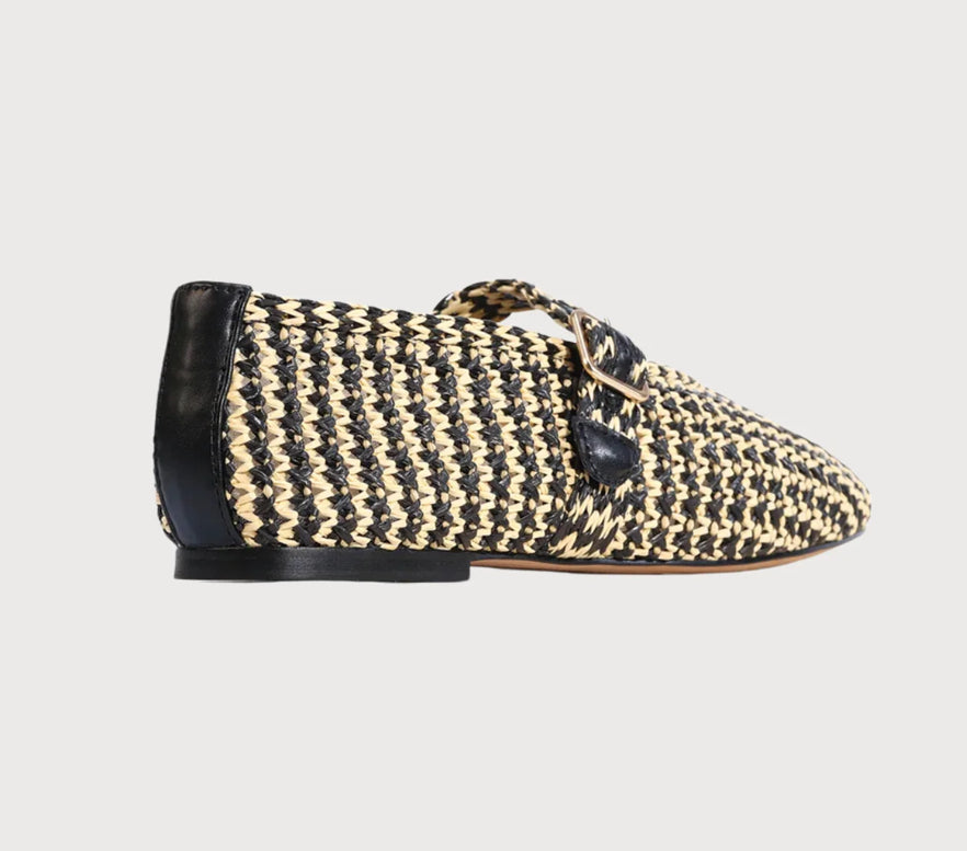 Eos Shoe Santalum Black Beige Raffia