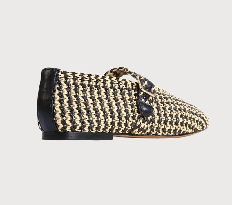 Eos Shoe Santalum Black Beige Raffia