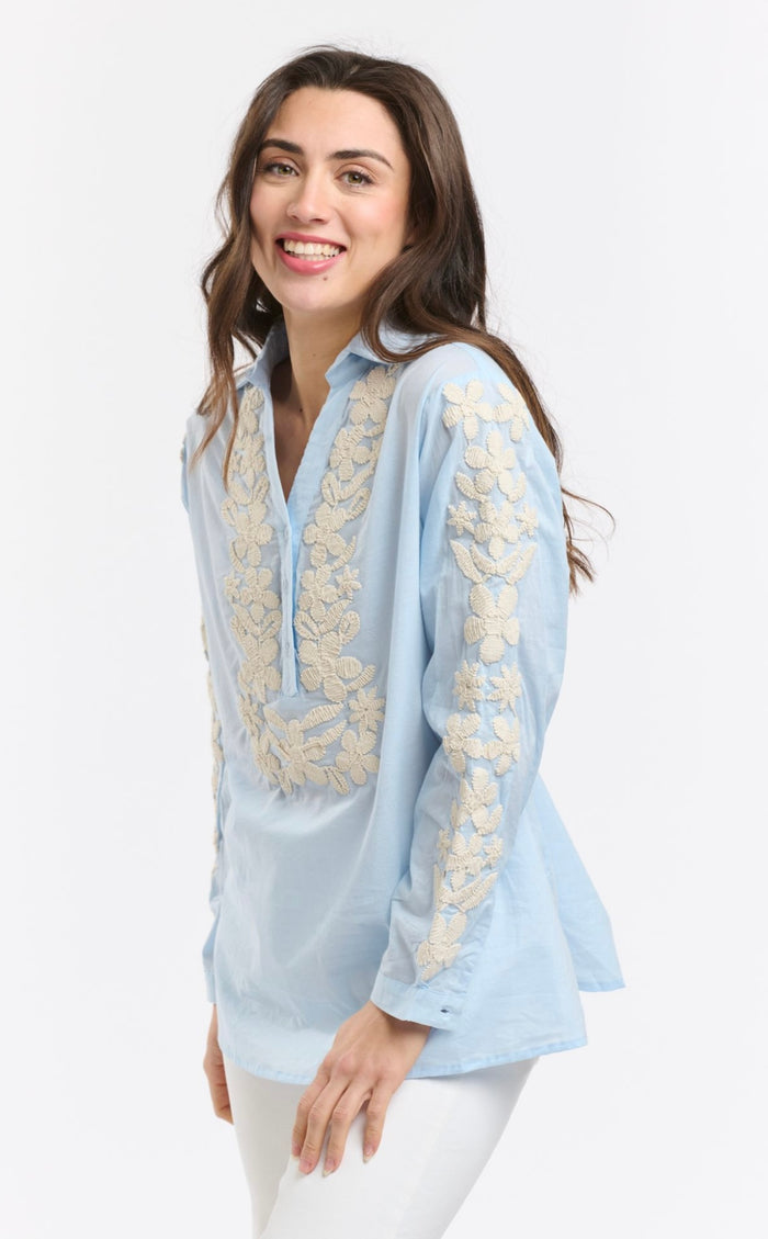 Italian Star Shirt Pearl Embroidered Pale Blue 1101
