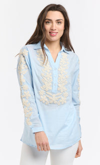 Italian Star Shirt Pearl Embroidered Pale Blue 1101