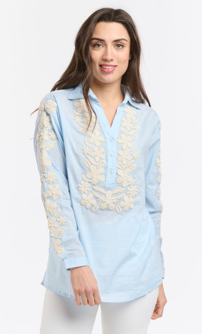 Italian Star Shirt Pearl Embroidered Pale Blue 1101
