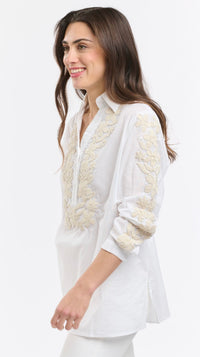 Italian Star Shirt Pearl White Embroidered 1101