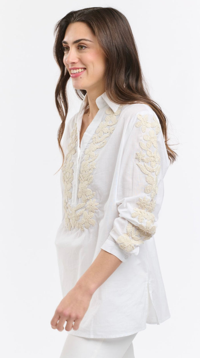 Italian Star Shirt Pearl White Embroidered 1101