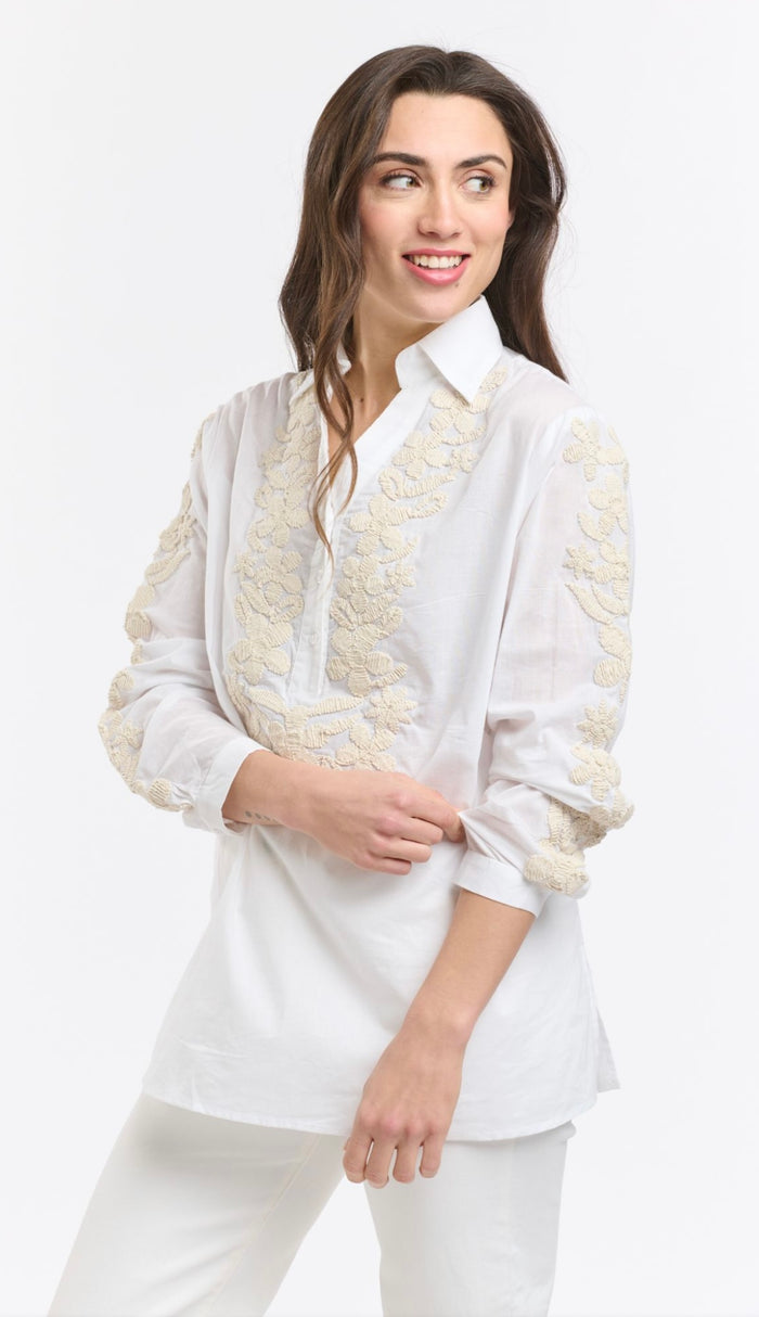 Italian Star Shirt Pearl White Embroidered 1101