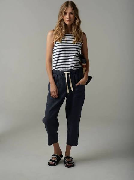 Cloth + Paper + Scissors Cropped Linen Pant Parisian Navy 1526