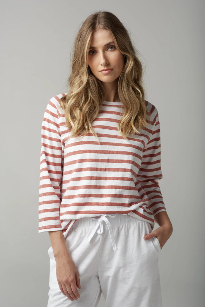 Cloth + Paper + Scissors Tee 3/4 Raglan Terracotta Stripe 1387