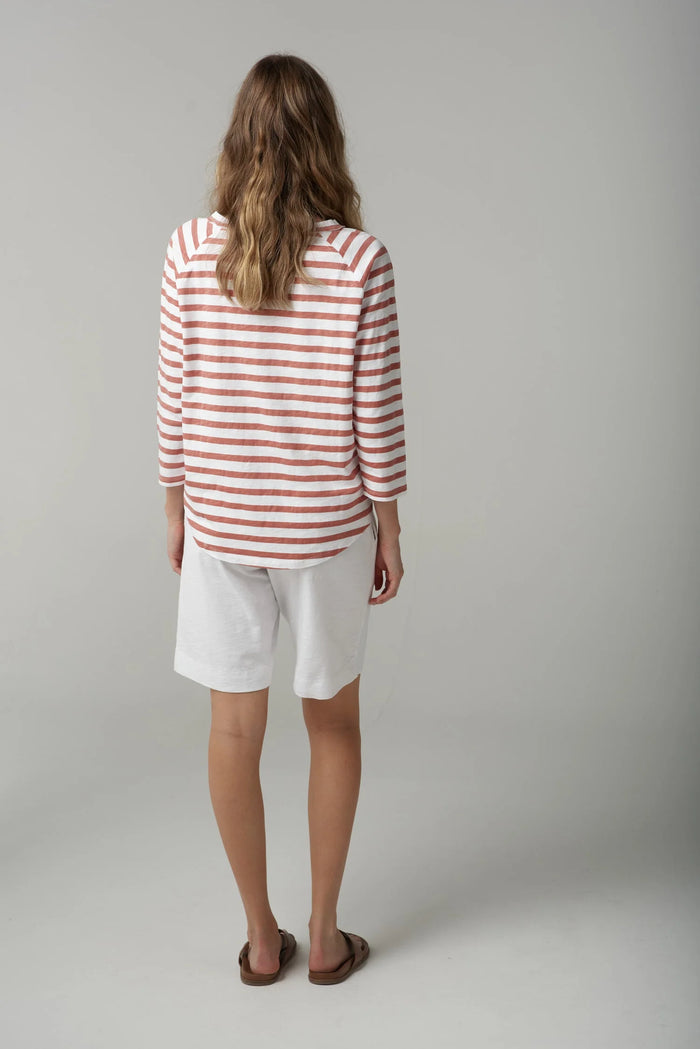 Cloth + Paper + Scissors Tee 3/4 Raglan Terracotta Stripe 1387
