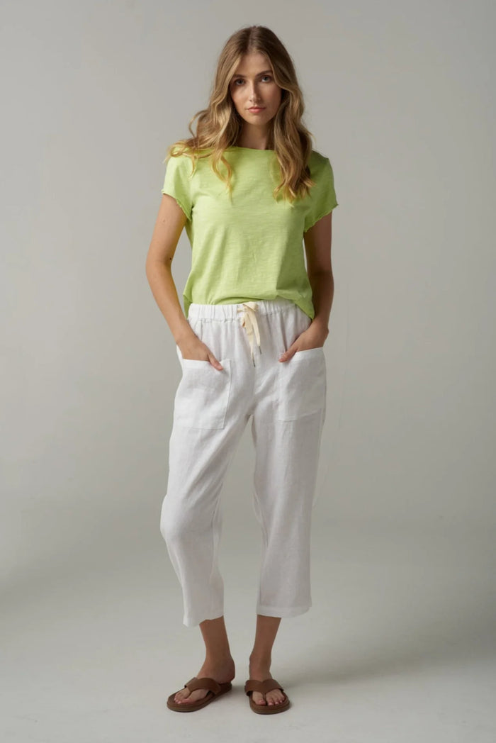 Cloth +Paper + Scissors Pant Cropped Linen White 1526