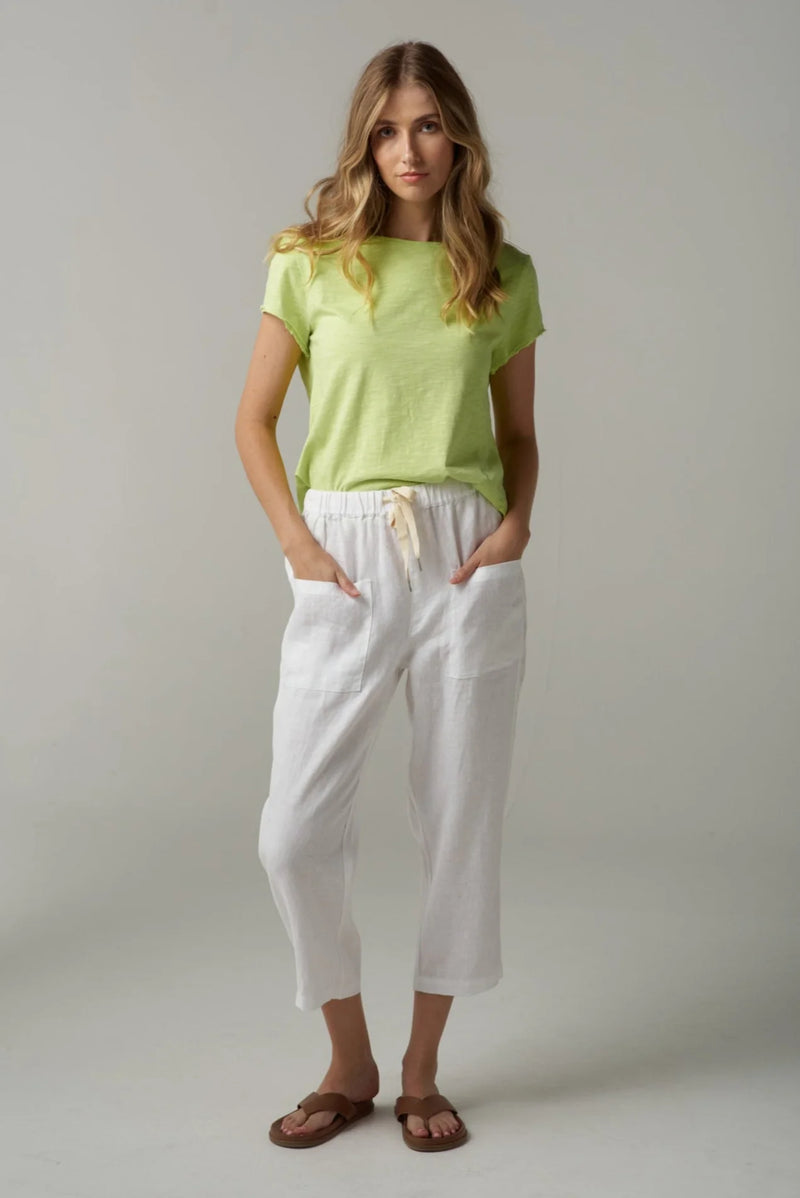 Cloth +Paper + Scissors Pant Cropped Linen White 1526