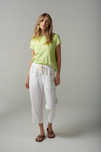 Cloth +Paper + Scissors Pant Cropped Linen White 1526