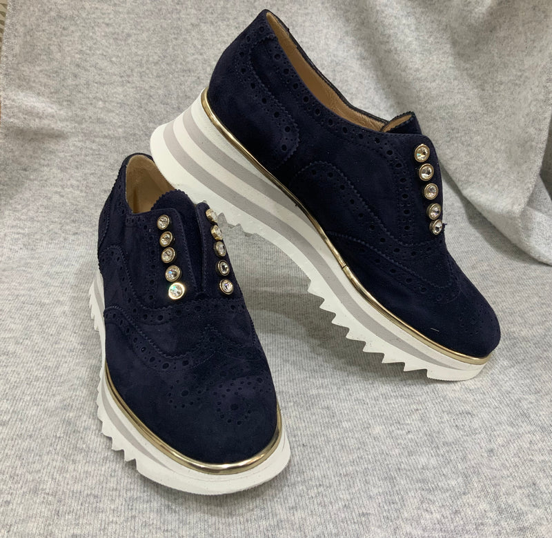 Luca Grossi Brogue Slip On Navy F623M