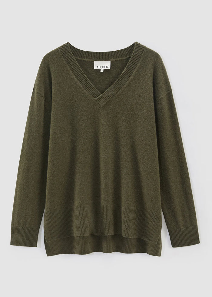 Aleger Jumper V Neck Cashmere Olive N.494
