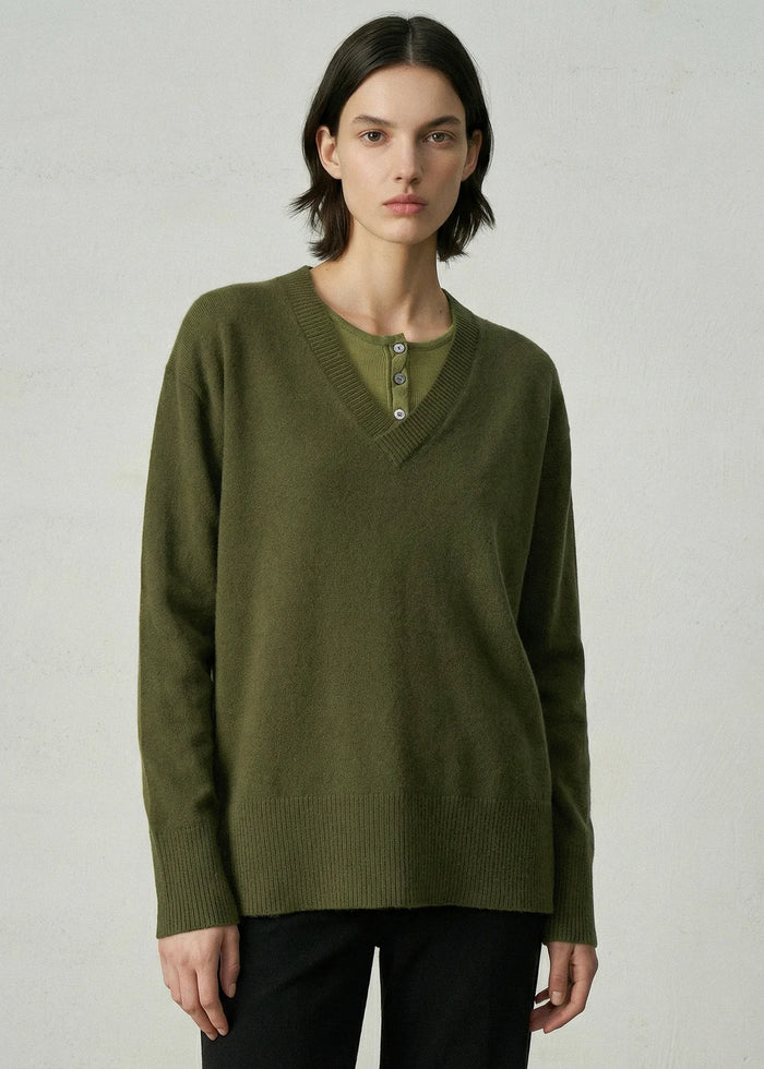 Aleger Jumper V Neck Cashmere Olive N.494