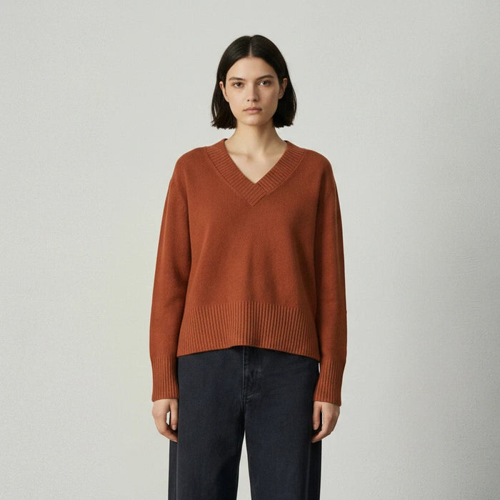 Aleger Jumper Classic V Neck Caramel Wool/Cashmere 374