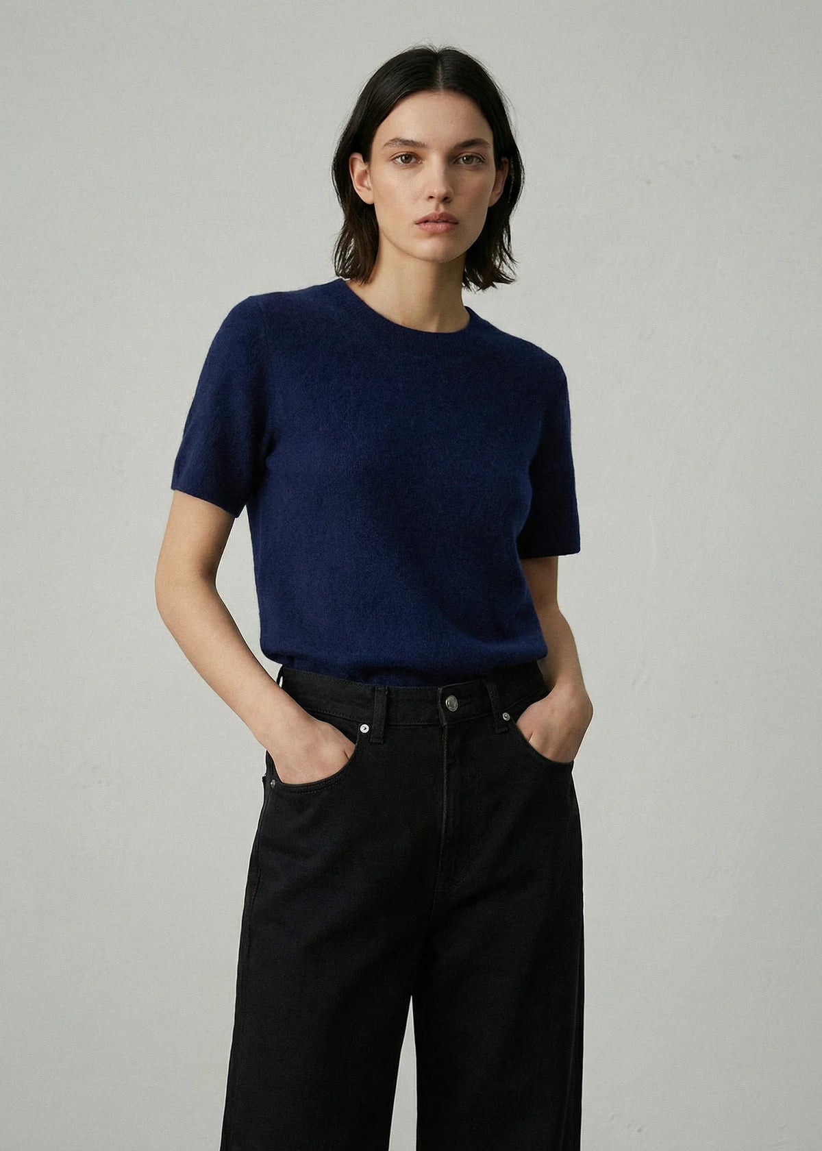 Aleger Jumper S/S Brushed Wool/Cashmere Royale Blue N. 658