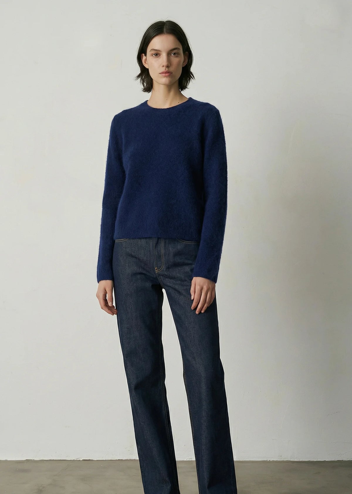 Aleger Jumper Brushed Wool/Cashmere L/S Crew Royale Blue N. 659
