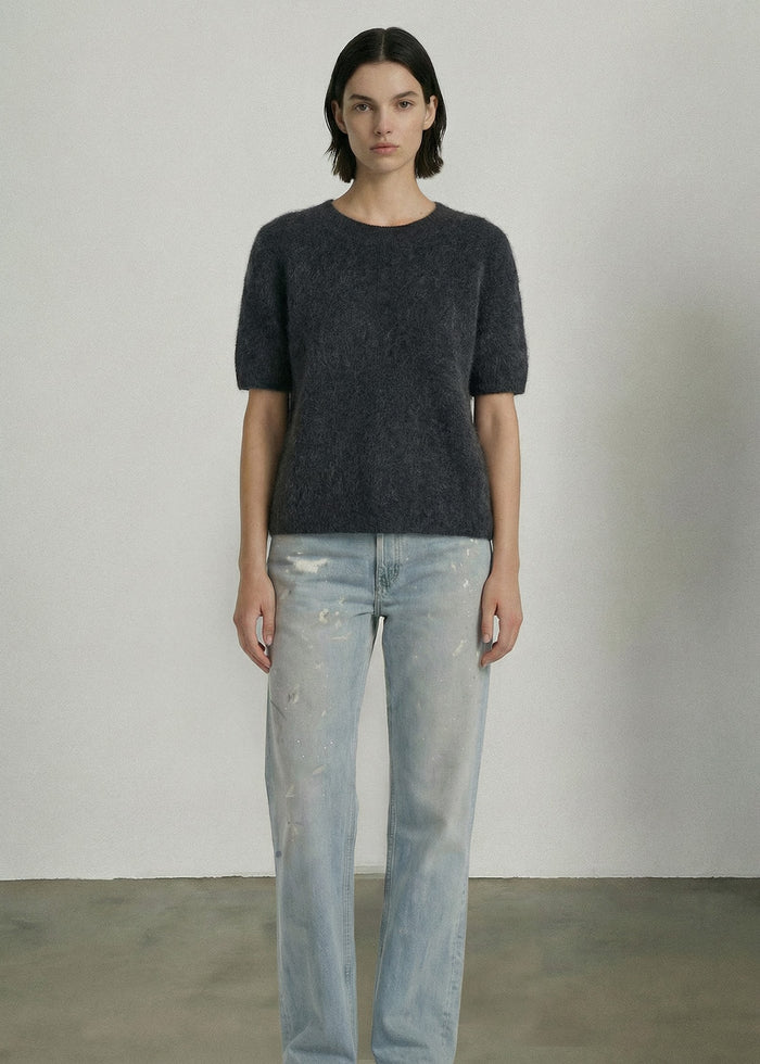 Aleger Jumper S/S Brushed Wool/Cashmere Dk Marle Grey N. 658