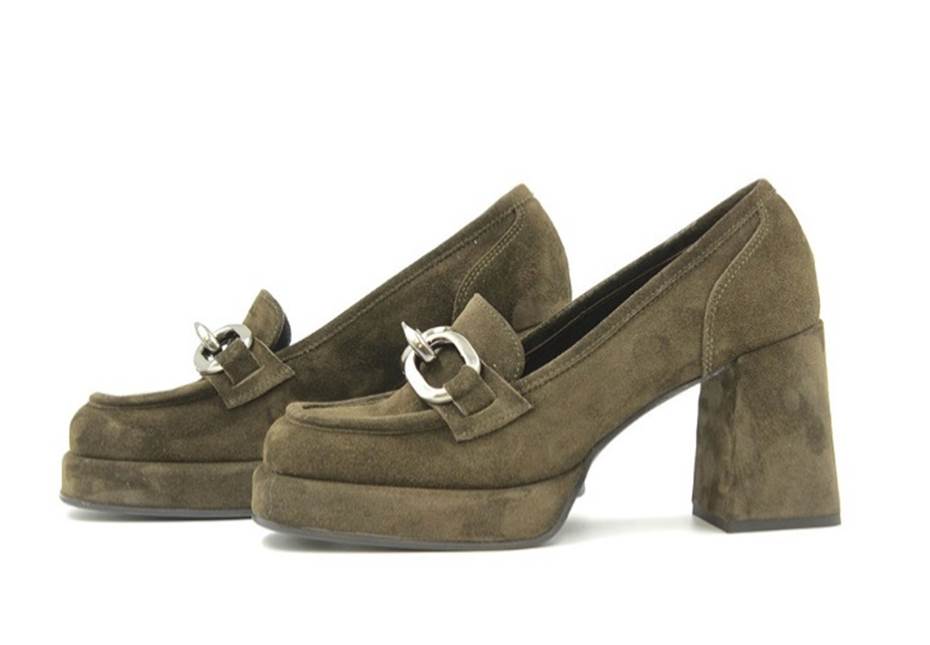 Laura Bellariva Khaki Suede Platform Loafer 9360A