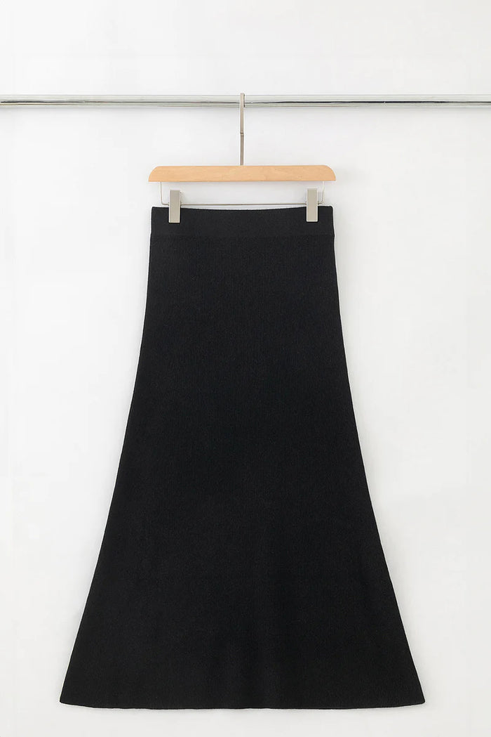 ALEGER Cashmere Blend Ribbed Slip Skirt Black N.28